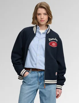 Superdry Damen Country Club Jersey Bomberjacke Navy - Größe: 38 - 94.99 - FashionsVida