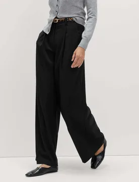 Single Pleat Wide Leg Trousers Black female - M&S - FashionsVida