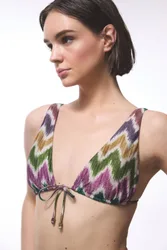 Womens Geometric Triangle Bikini Top - Multicolour - Size Small