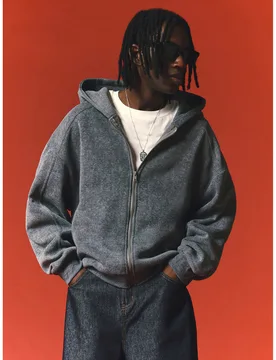 Sudadera con capucha de ajuste cuadrado con cremallera completa, hombros caídos extragrandes y tejido de felpa lavado XL - Shein - FashionsVida