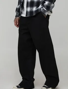 Herren Tall Wide Fit Half & Half Bund Gewaschene Twill-Hose Black Größe Medium - boohooMAN - FashionsVida