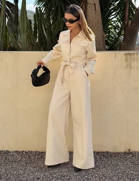 Mono y peto de mezclilla casual con cuello, bolsillo y cintura ceñida para mujer L - Shein - FashionsVida