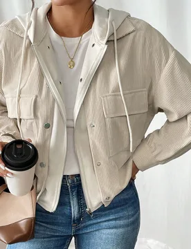 Chaqueta con capucha de forro polar de 2 en 1 con parches para mujer XS - Shein - FashionsVida