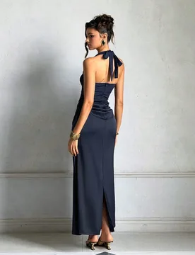 Pieza Vestido elegante de punto de un solo color con detalle de camisola, espalda descubierta y cremallera, adecuado para fiestas, playa y vacaciones - Shein - FashionsVida