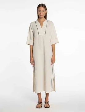 Vestido de lino con vivos en contraste - Naulover - FashionsVida