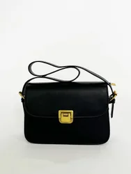 Women's Black Shoulder Bag with Gold Clasp Fastening - Black - Size: One Size