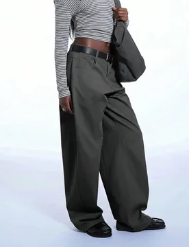 Pantalones globo de tiro bajo con detalle de correa ajustable en la espalda / Ropa de primavera Y2K para mujeres, ropa de calle, ropa de calle, pantal - Shein - FashionsVida