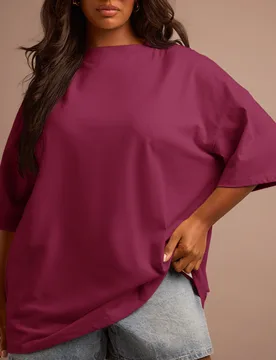 Camiseta de cuello redondo de talla grande 100% algodón, holgada, básica para uso diario, de nueva temporada otoño invierno, fresca y cómoda, outf - Shein - FashionsVida