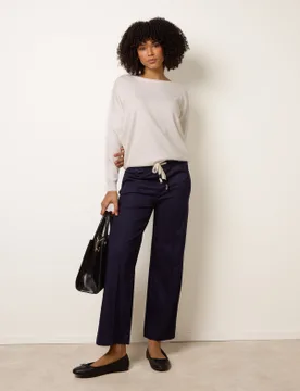 Seam Detail Wide Leg Pants - S / INDIGO - female - Blue Vanilla - FashionsVida