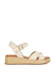 Leather Raffia Flatform Sandals Ecru female
