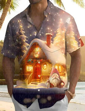 Christmas House Pattern Men's Hawaiian Shirt Stretch Easy Care Camp Shirt Big Tall - Aliexpress - FashionsVida