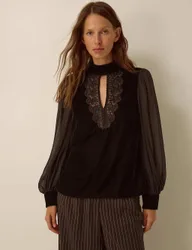 Embroidered High Neck Top Chocolate female