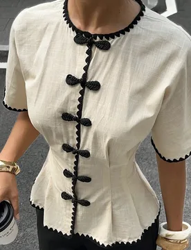 Camisa casual versátil de uso diario con botones y ribete de contraste para mujer XL - Shein - FashionsVida