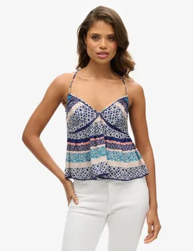 Superdry Damen Blau, Rosa und Weiß Gestuftes Vintage Trägertop Bedruckt, Größe: 42 - Größe: 42 - 39.99 - FashionsVida