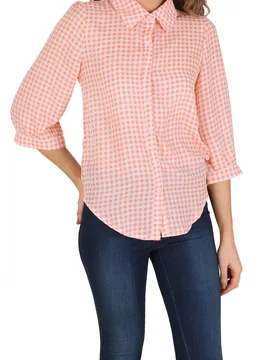 Women's Checkered Shirt in Pink Size: 8 - Pink - Size: 8 - Cutie London - FashionsVida
