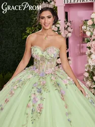 Enchanting Sweetheart Ball Gown Exquisite 3D Applique Beaded Sheer Quinceanera Dress Elegant Sheer Dress Vestidos De 15 Años