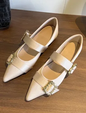 Women Shoes French Style Temperament Pointed Shallow Mouth Single Shoes Luxury Rhinestone Square Buckle Flat Shoes Zapatos Mujer - Aliexpress - FashionsVida