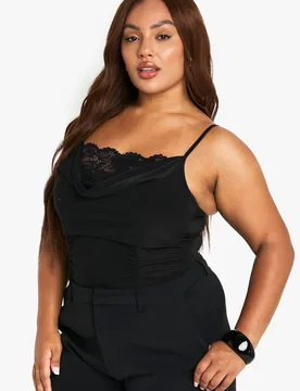 Womens Plus Lace Insert Slinky Bodysuit - Black - Size 28 Uk - Boohoo - FashionsVida
