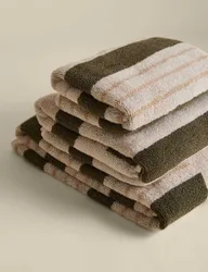 Pure Cotton Block Striped Towel Green Mix