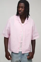 Herren Übergroßes Kurzarmhemd Mit Reverskragen Und Streifenmuster Pink Größe 2XL
