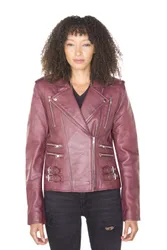 Womens Vintage Brando Biker Jacket-Orlando - Burgundy - Size 14 Uk