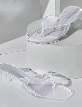 Sandalias de dedo en forma de chancla con tacón de gatito transparente y punta cuadrada para mujer EUR37 - Shein - FashionsVida