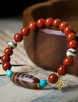 Southern red agate single-ring bracelet play two-eyed dzi new Chinese string jewellery men and women - Aliexpress - FashionsVida