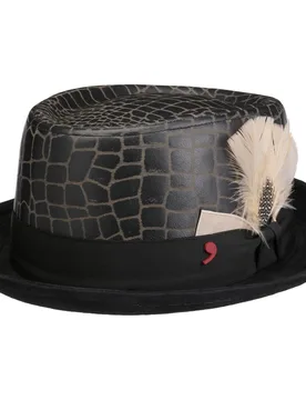 Jhon Leather Pork Pie Hat by Alfonso DEste - black - Size: XL (60-61 cm) - Alfonso D´Este - FashionsVida
