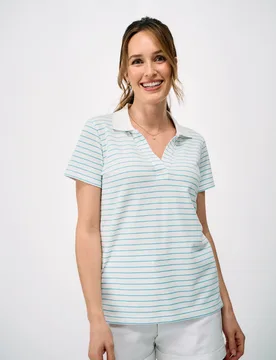 Modal Rich Collared Notch Neck Polo Shirt Blue Mix female - Crew Clothing - FashionsVida