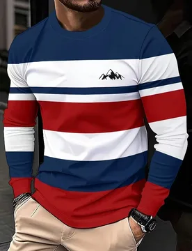 Simple Classic Striped Printed Men's Long Sleeved T-Shirt Spring And Autumn Comfortable Daily Casual Street Loose Men's Clothing - Aliexpress - FashionsVida