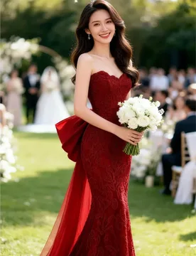 A new lace red fishtail dress with strapless toasting feel - Aliexpress - FashionsVida