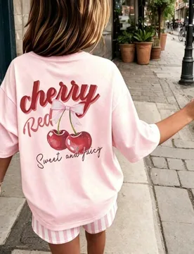 Pieza Camiseta de cuello redondo de manga corta con estampado de arte casual para niñas preadolescentes, ropa de verano estudiantil juvenil - Inspira - Shein - FashionsVida