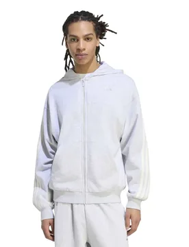 Felpa Con Zip Kit 3 Stripes Light Grey Heather / Off White S - Adidas - FashionsVida