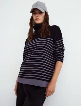Jersey de cuello alto de rayas de mujer - Couchel - FashionsVida
