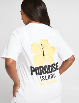 Womens Plus Paradise Island Printed T Shirt - White Cotton - Size 24 Uk - Boohoo - FashionsVida