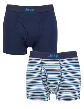 Mens 2 Pack Plain and Striped Cotton Keyhole Trunks Navy / Blue S - Blue - Size: Small - Jeep - FashionsVida