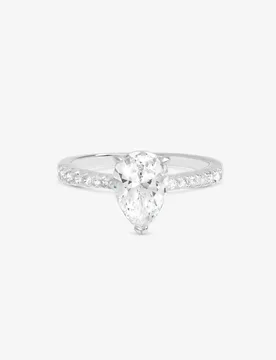 Women's Sterling Silver Pear Cut Engagement Ring - Gift Pouch Size: Medium - Silver - Size: M - Simply Silver - FashionsVida