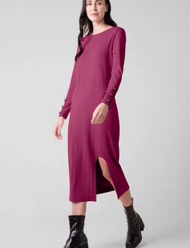 Women's Ruched Button Decor Long Sleeve Tunic Dress in Red Size: 8 - Red - Size: 8 - Enorsia - FashionsVida