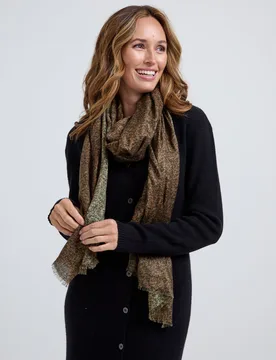 Sasha Oversized Floral Printed Scarf In Brown - One Size - Lily and Lionel London Limited - FashionsVida