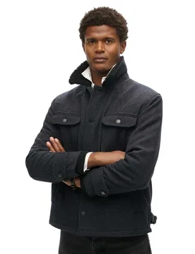 Veste Merchant Wool Chore Navy Herringbone L - Superdry - FashionsVida