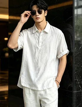 Summer Men's Linen-Like Loose and Breathable Collar Short-Sleeved Shirt Shirt for Men and Women Trendy Polo Shirt with Slit - Aliexpress - FashionsVida