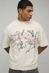 Herren Oversized Boxy T-Shirt mit verlängertem Ausschnitt und sichtbaren Nähten - Cherub Ecru Größe Medium