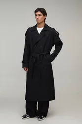 Herren Übergroßer Köper-Trenchcoat Black Größe Small