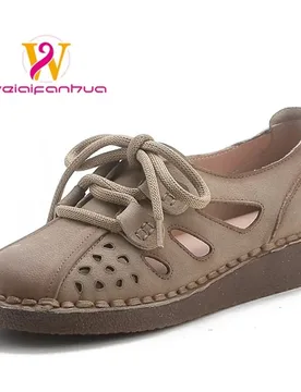 Women's Leather Slip-on Sandals, 2026 New Style, Flat Bottom Sandals, Thick Sole, Platform Heel, Mom-style Wedge Shoes - Aliexpress - FashionsVida