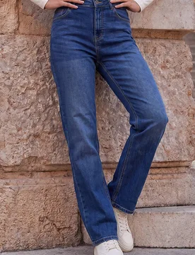 Women's Straight Leg Stretch Jeans in Mid Blue Size: 18 - Mid Blue - Size: 18 - Roman - FashionsVida