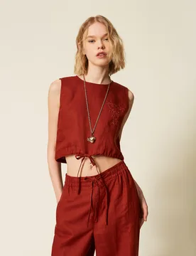 Twinset Top en lin avec logo brodé - TWINSET - FashionsVida