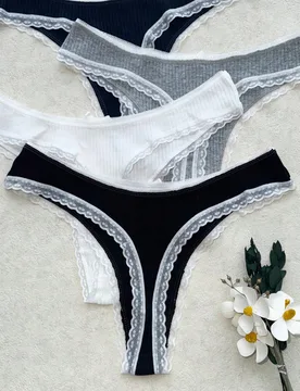 Piezas/paquete de bragas tanga de encaje de algodón puro sexy para mujer, de alta elasticidad, cómodas, amigables con la piel, acanaladas, de cintur - Shein - FashionsVida