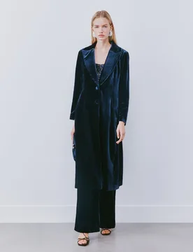Abrigo largo de mujer con terciopelo - Woman Fiesta El Corte Inglés - FashionsVida