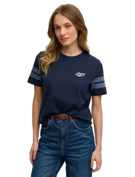 Maglietta A Maniche Corte Varsity Stripe Script Richest Navy S - Superdry - FashionsVida