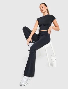 Foldover Flare Leggings Damen - Damen, Schwarz - female - Size: M - DAILYSZN - FashionsVida